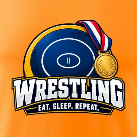 Zápasnická žíněnka se zlatou medailí eat sleep wrestling  repeat