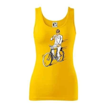Gentleman na bicykli s pivom