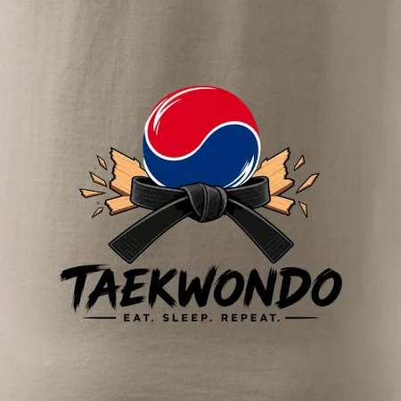 Taekwondo pás a rozlomená deska eat sleep repeat