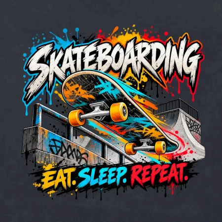 Skateboard ve street stylu eat sleep repeat