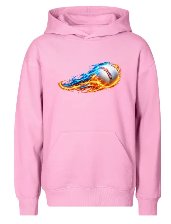 Letící baseballový míček v plamenech