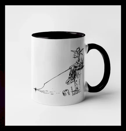 Kreslený rybár na pni