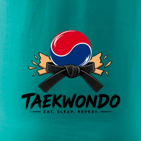 Taekwondo pás a rozlomená deska eat sleep repeat