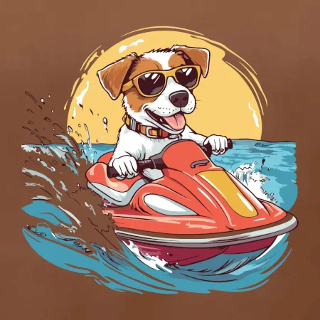 Jack russell teriér na vodnom skútri