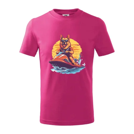 Nemecký ovčiak na vodnom skútri