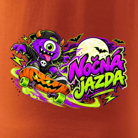 Nočná jazda - fialová príšerka na skateboarde