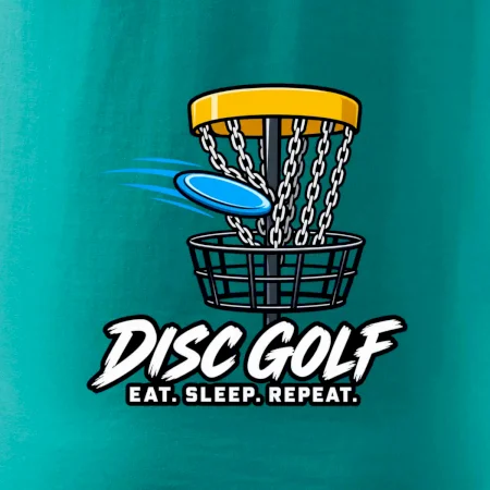 Discgolfový kôš s letiacim diskom eat sleep repeat