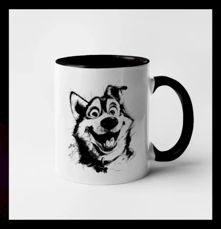 Čiernobiela karikatúra husky