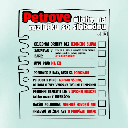 Tričko na rozlúčku s úlohami vpredu