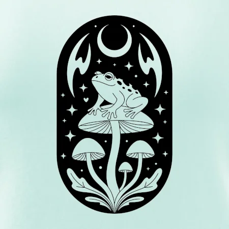 Goblincore čiernobiela oválna žaba