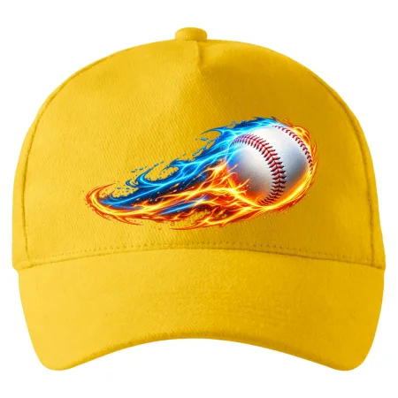 Letící baseballový míček v plamenech