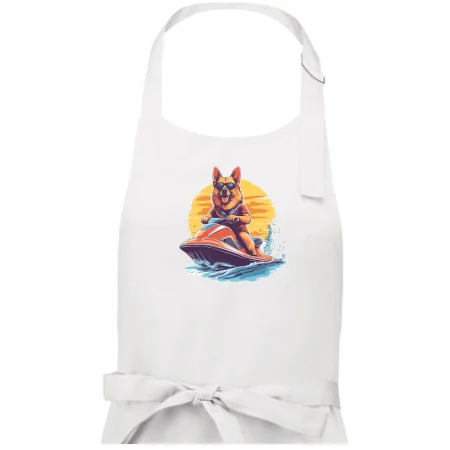 Nemecký ovčiak na vodnom skútri