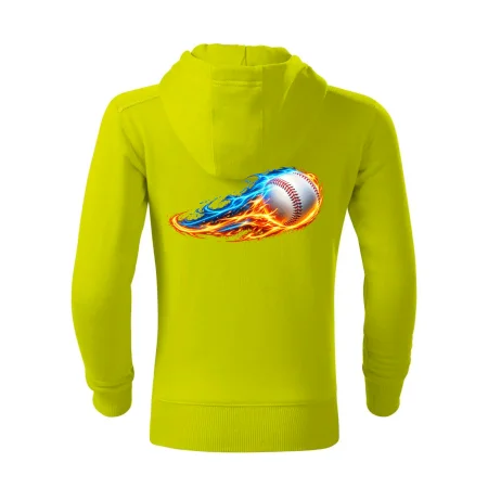Letící baseballový míček v plamenech