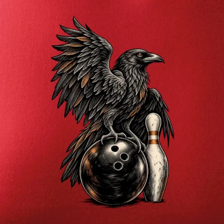 Bowling havran s koulí a kuželkou
