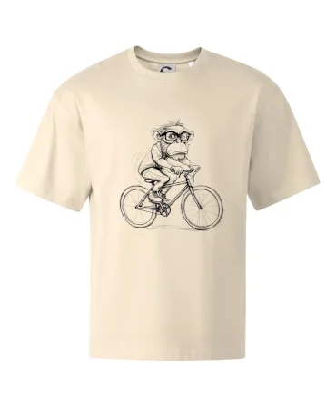 Opice s okuliarmi na bicykli