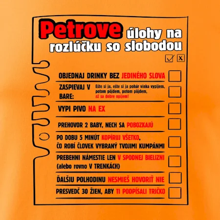 Tričko na rozlúčku s úlohami vpredu
