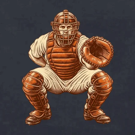 Baseballový catcher retro rytina
