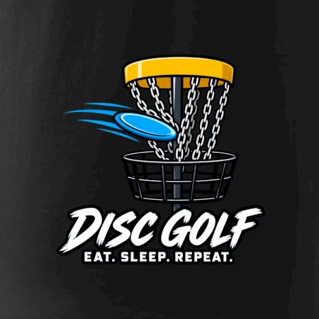 Discgolfový kôš s letiacim diskom eat sleep repeat