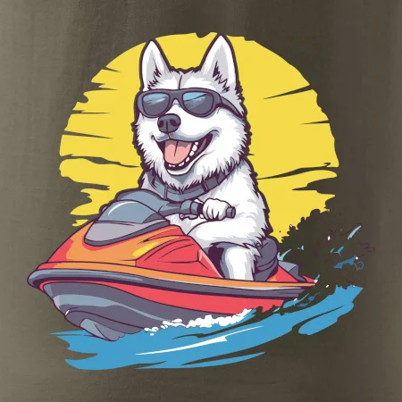 Husky na vodnom skútri