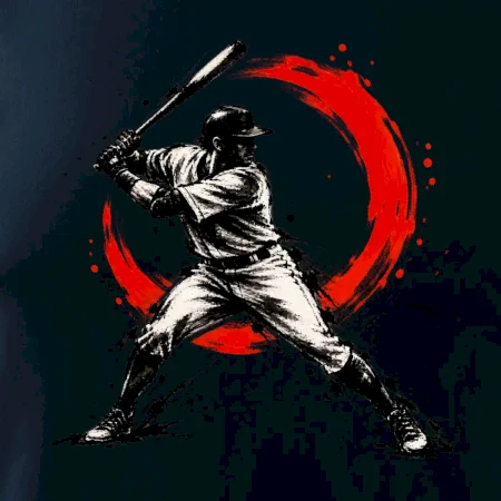 Baseballový pálkař japonská tušová malba