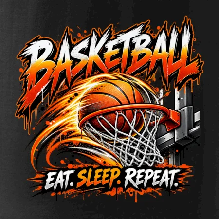 Basketbalový kôš s loptou eat sleep repeat