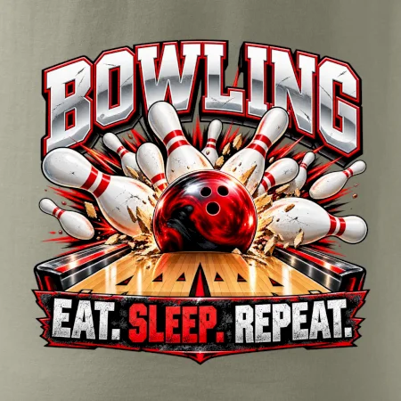 Bowlingová guľa a kolky eat sleep repeat