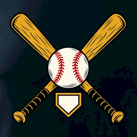 Zkřížené baseballové pálky a míček