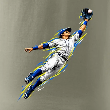 Baseballový polař chytá míček ve výskoku