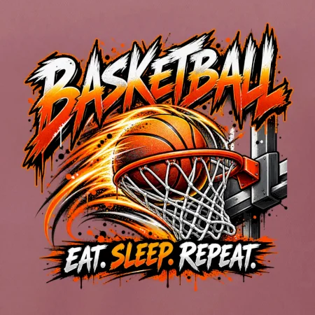 Basketbalový kôš s loptou eat sleep repeat