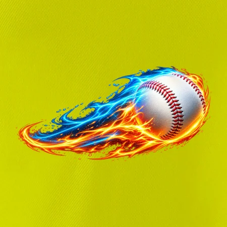 Letící baseballový míček v plamenech
