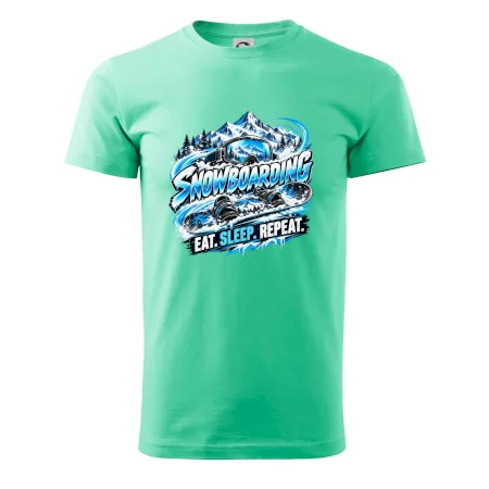 Snowboard s horským sněhem eat sleep repeat