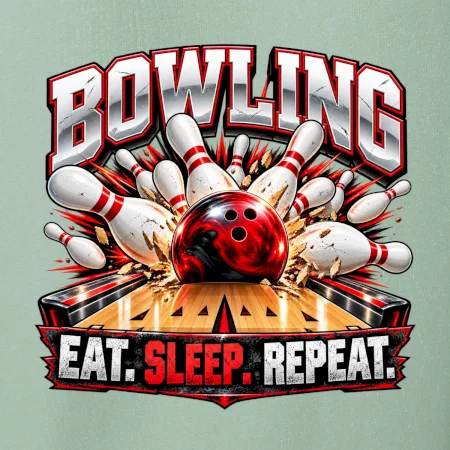 Bowlingová guľa a kolky eat sleep repeat