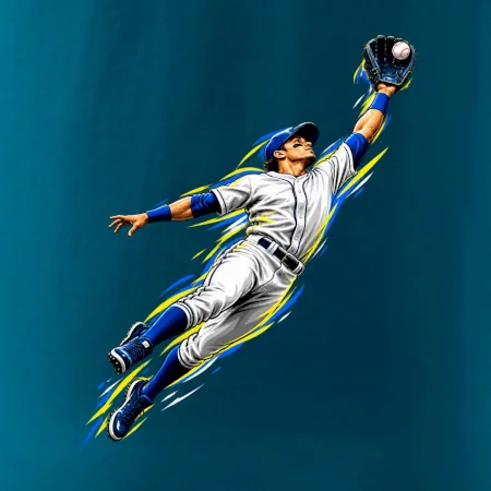 Baseballový polař chytá míček ve výskoku