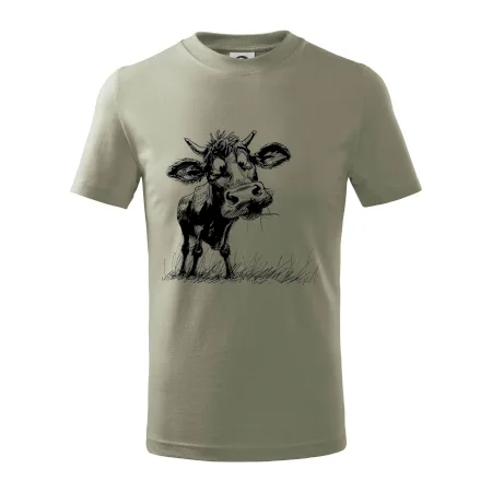 Čiernobiela karikatúra krava stojaca