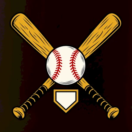 Zkřížené baseballové pálky a míček