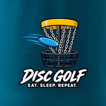 Discgolfový kôš s letiacim diskom eat sleep repeat