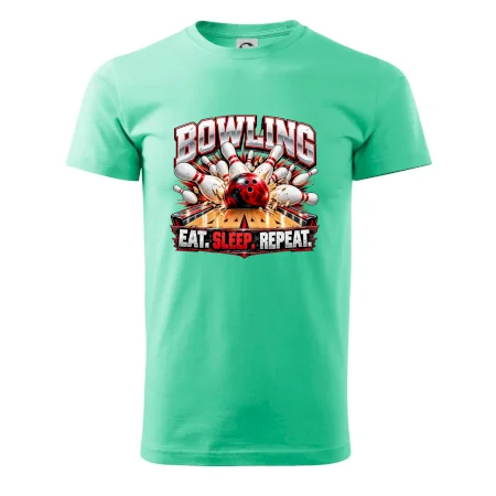 Bowlingová guľa a kolky eat sleep repeat