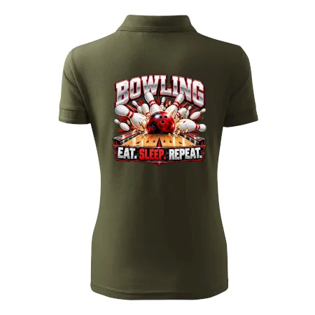 Bowlingová guľa a kolky eat sleep repeat