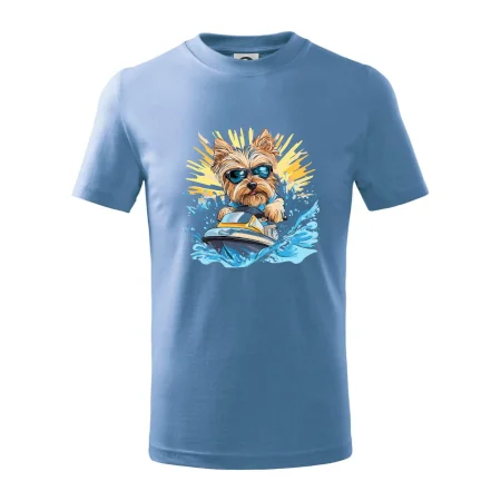 Yorkšírsky teriér na vodnom skútri