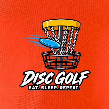Discgolfový kôš s letiacim diskom eat sleep repeat