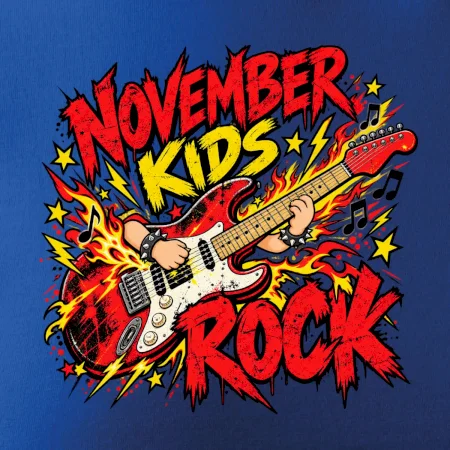 Rocková listopadová kytara s dětskými rukama