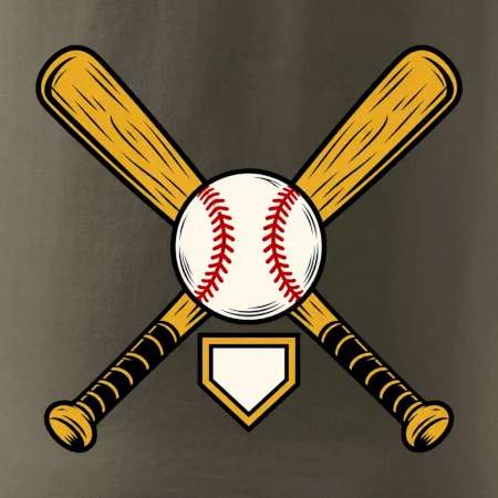 Zkřížené baseballové pálky a míček