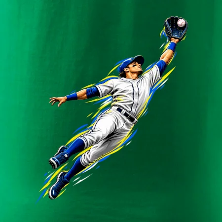 Baseballový polař chytá míček ve výskoku