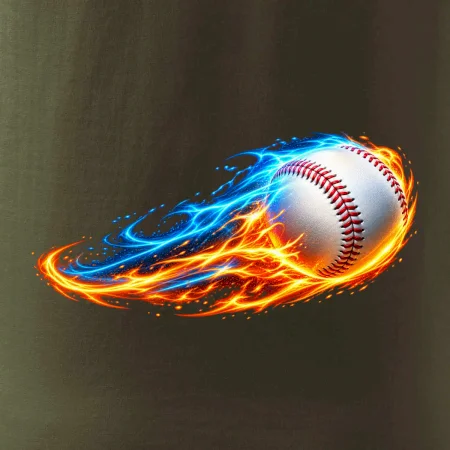 Letící baseballový míček v plamenech