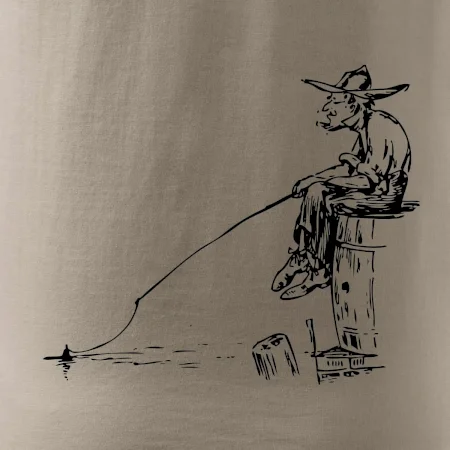 Kreslený rybár na pni