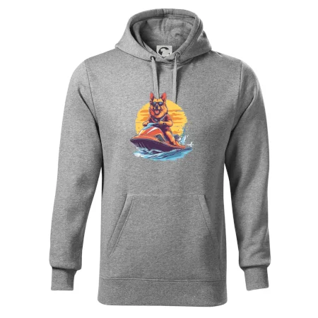 Nemecký ovčiak na vodnom skútri