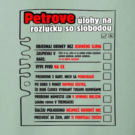 Tričko na rozlúčku s úlohami vpredu