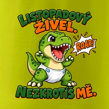 Listopadový živel zelený dinosaurus rex v plence