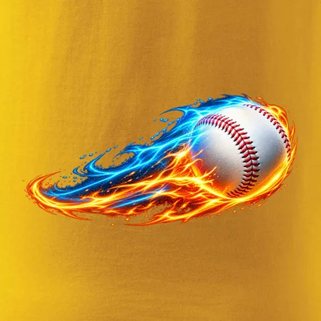 Letící baseballový míček v plamenech