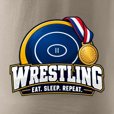 Zápasnická žíněnka se zlatou medailí eat sleep wrestling  repeat